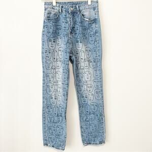 SHEIN face jeans art pop blue denim mom size medium